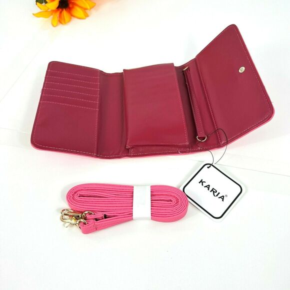 KARIA Women's Cellphone Crossbody Bag Pink Detachable Strap Great for to Her NEW - Picture 12 of 14